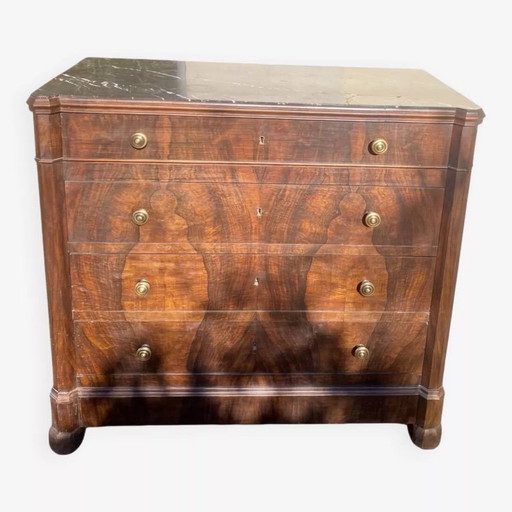 Cassettiera antica Luigi Filippo con piano in marmo nero