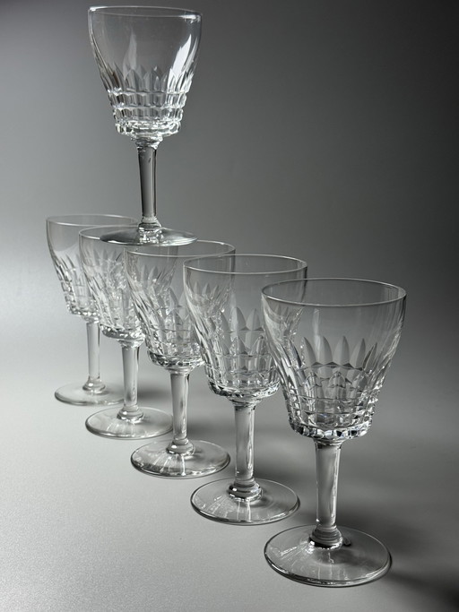 Set van 6 grote kristallen wijn- of waterglazen – Val Saint Lambert “Service Mery” – Art Deco