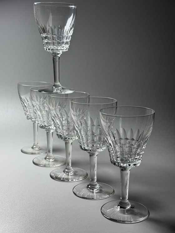 Image 1 of Set van 6 grote kristallen wijn- of waterglazen – Val Saint Lambert “Service Mery” – Art Deco