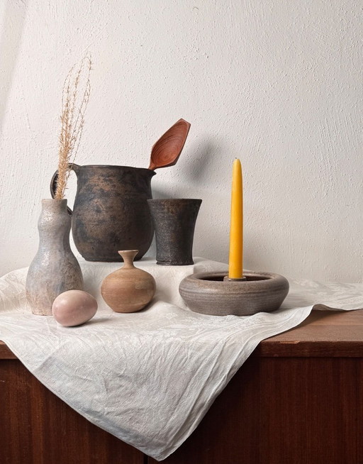 Set di ceramiche Wabi Sabi – ceramiche da studio vintage e candeliere | Stile d'interni Japandi