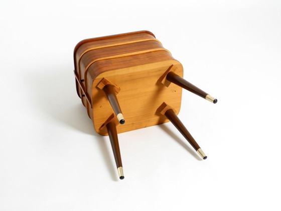 Image 1 of Beautiful original Mid Century sewing box with teak veneer and many compartments