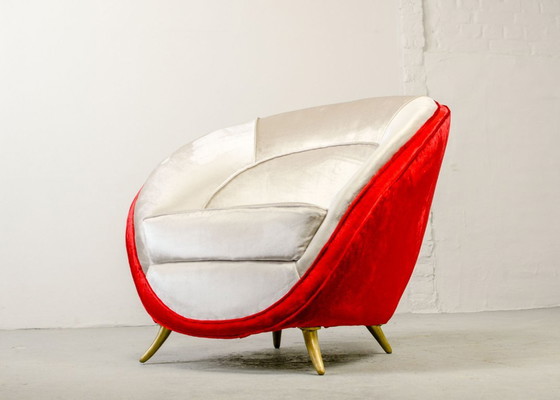 Image 1 of Eye-Catching Guglielmo Veronesi Silver and Red Velvet Italian Lounge Chair for ISA Bergamo. Italy, 1970s.