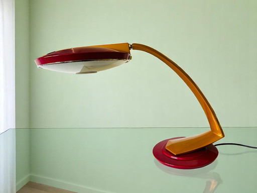 Lampe de bureau espagnole moderniste en métal rouge Boomerang 2000 par Fase 1960s