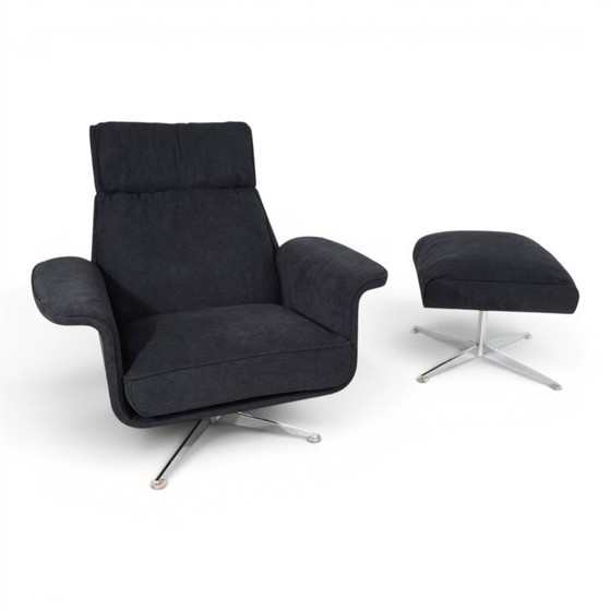 Image 1 of Sillón reclinable Kaufeld Siesta 62 con otomana, diseñado por Jacques Brule en 1960.