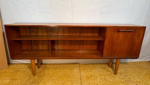 Mid-Century Retro Vintage Teak Slim Sideboard / Bookcase with Cocktail Flap 1960 