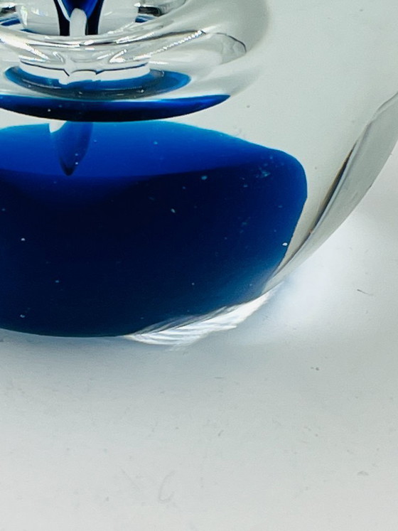 Image 1 of Vintage blue blown glass paperweight, 9cm