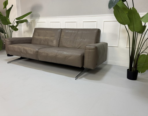 Rolf Benz 50 Leather Grey Designer Sofa Couch Relax function