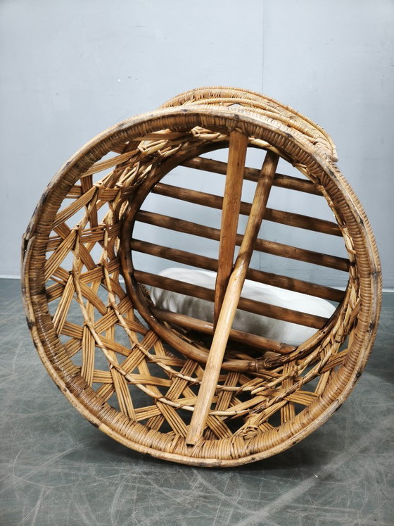 Image 1 of Een paar Italiaanse bamboe- en rotanfauteuils, jaren 60.