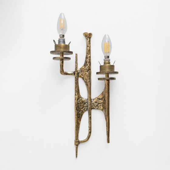 Paar brutalistische Bronze-Wandleuchten und Murano-Glas-Sconces von Felix Agostini (photo 7 of 8)