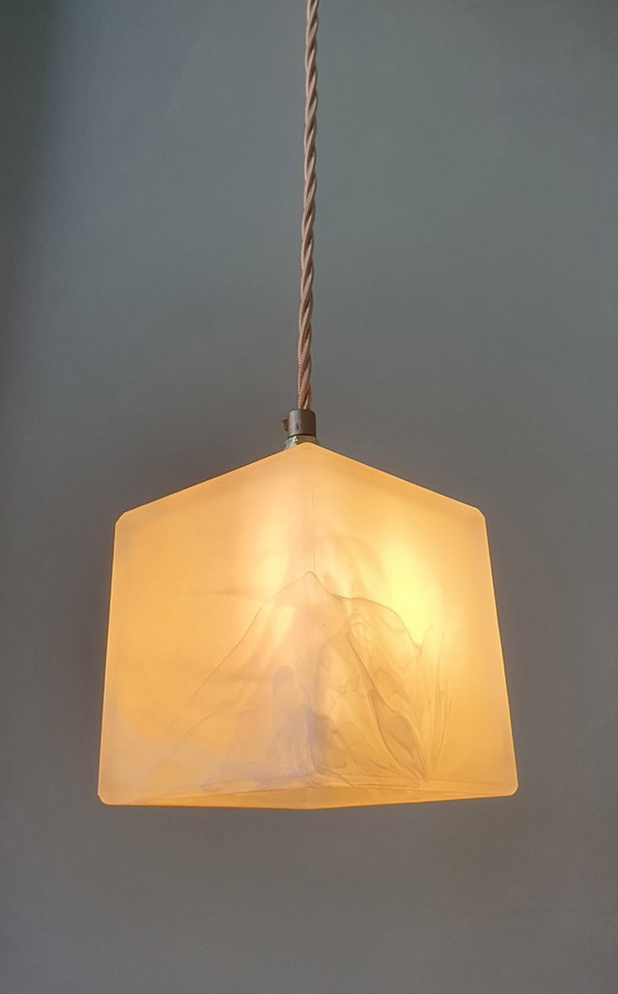 Image 1 of 2 Mid-Century Square Glass Clouded Alabaster Lamps