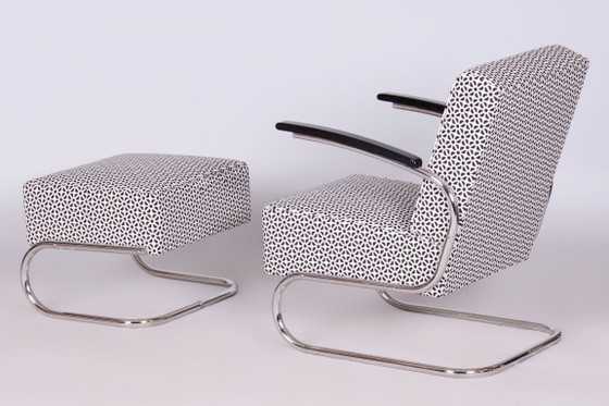 Restored Bauhaus Armchair With Foot Stool, By Mücke-Melder, Steel, Czech, 1930s – Metal, Textile (photo 8 of 8)