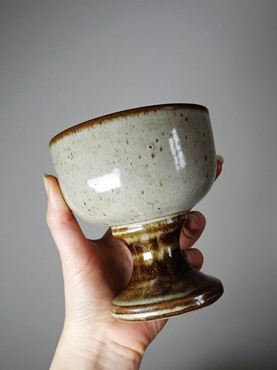 Image 1 of Set of 4 vintage glazed stoneware cider bowls/ice cream cups with stems