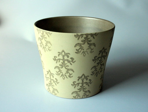 Pot de fleurs Scheurich en céramique de haute qualité Beige Avec ornements (Lys français), Vintage