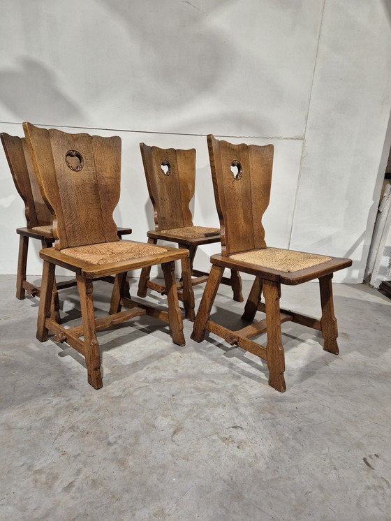 Image 1 of 4 Stühle im Stil des Brutalismus mit Sitzfläche aus Binsen