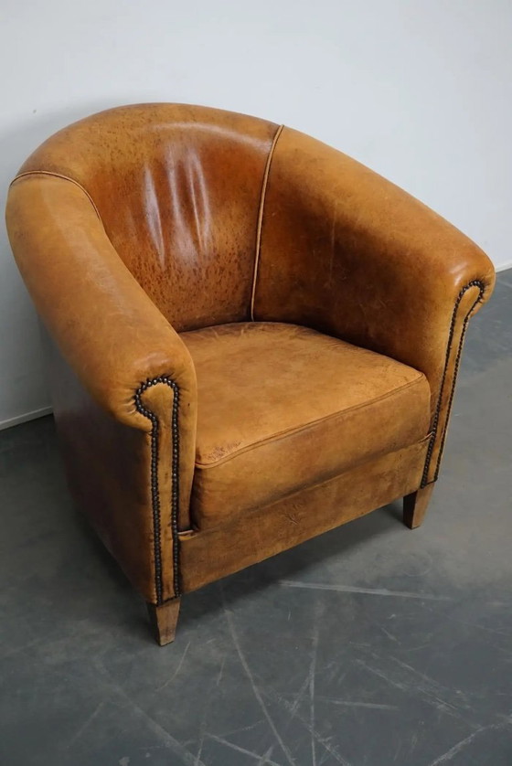 Image 1 of Poltrona vintage da club olandese in pelle color cognac