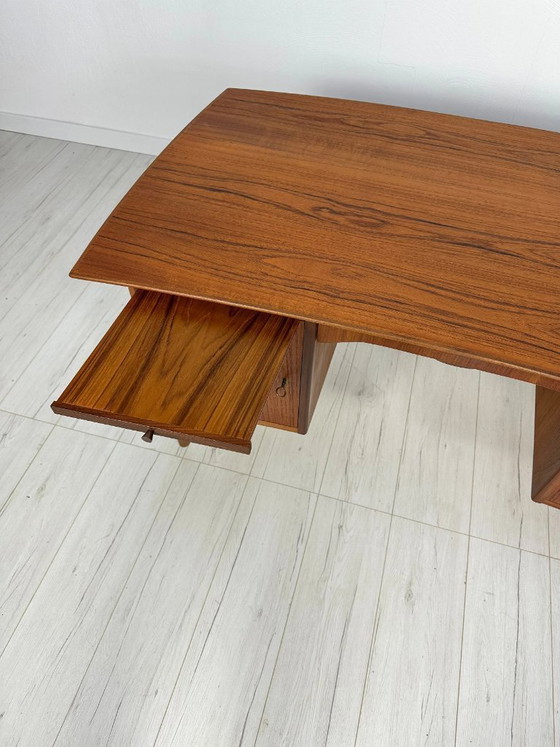 Image 1 of Vintage Curved Danish Teak Writing Desk, Mid-Century Modern Design, 1960s