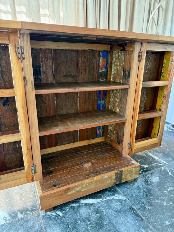 Image 1 of 🌿 Aparador/mueble bar/mueble bar único, fabricado con madera reciclada de demoliciones - hecho a mano en India