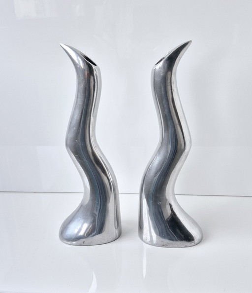 2 candelabros IKEA Anna Everlund / Efverlund, patrón en zigzag, años 80