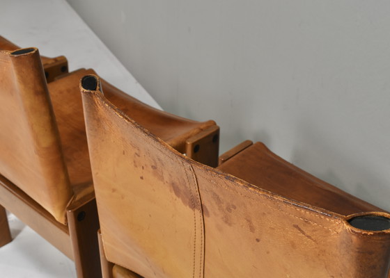 Image 1 of 4x Chaises Monk en cuir cognac par Afra & Tobia Scarpa pour Molteni, Italie 1974