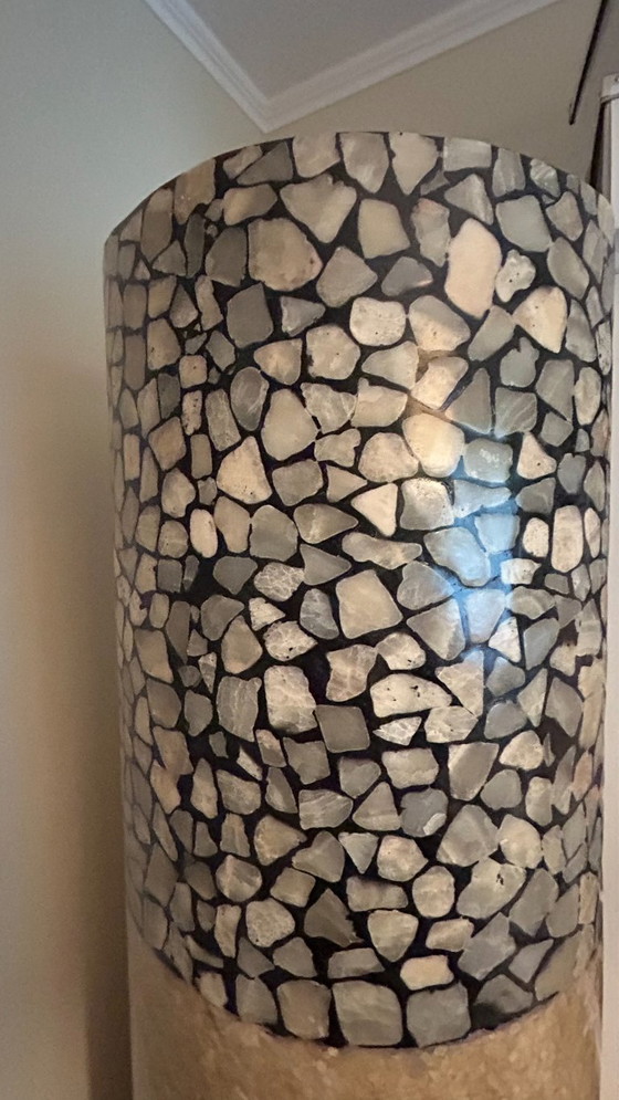 Lampe design, pierre onyx et coquillages - unique, Lampadaires, Plastique, Beige (photo 7 sur 8)