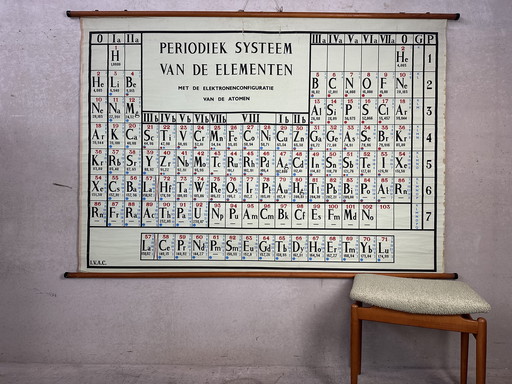 Vintage XL Linnen Schoolkaart ‘Periodiek Systeem Van De Elementen’ - 1966