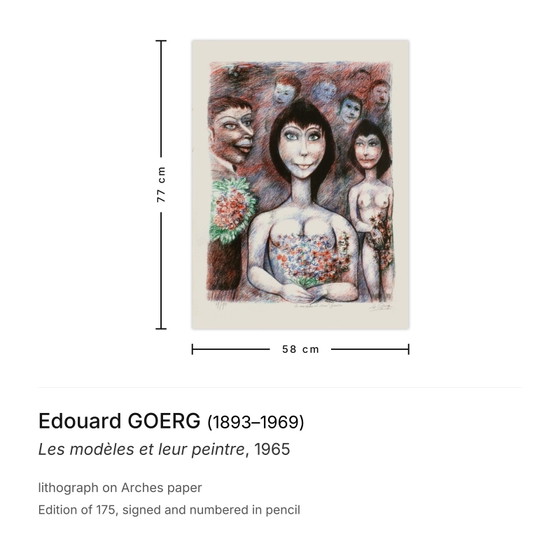 Edouard GOERG Signed Lithograph Les Modèles Et Leur Peintre 1965 – Lithographies et sérigraphies, Paper (photo 3 of 5)