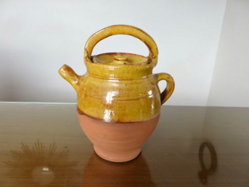 Kan, kruik, gargoulette van geel geglazuurd terracotta, Zuidwest-Frankrijk