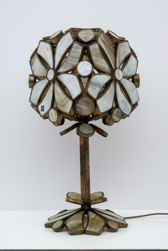 Image 1 of Rare lampe de table italienne brutaliste en pâte de verre et fer forgé par Longobard, années 70