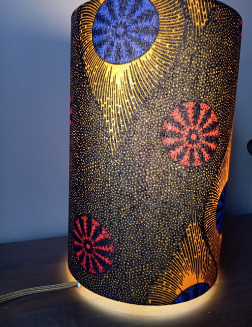 Tube furniture lamp in ethnic wax fabric - unique creation