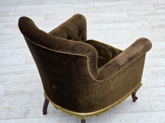 Image 1 of Anni '50, poltrona scandinava, velluto verde per mobili, legno di frassino.