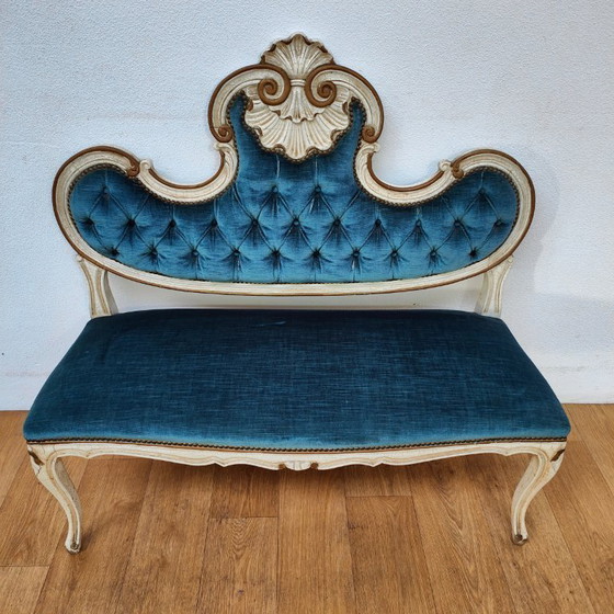 Image 1 of Banc de boudoir vintage brocante rococo Queen Ann hall banc