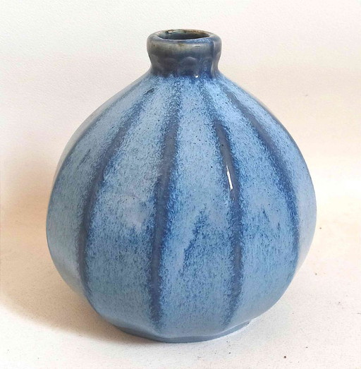 Vase Kugelform blau glasiertes Steinzeug Sylva Höhe 18 cm