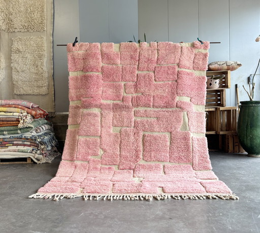Moroccan Pink Beni Ourain Rug 210x300 cm - Beni ourain rug, Authentic Moroccan rug, Berber carpet