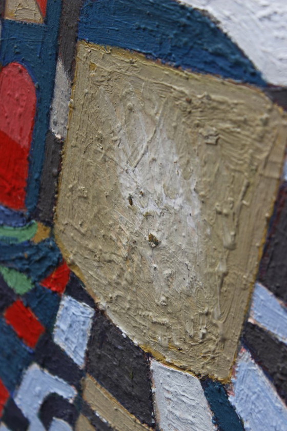 Image 1 of Jean Besnard (1922-2007) Olio su cartone Astrazione geometrica Op Art 1983