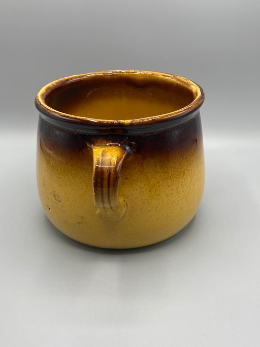 Olla de terracota esmaltada con dos asas – Esmalte color miel y marrón – servies (photo 2 of 7)