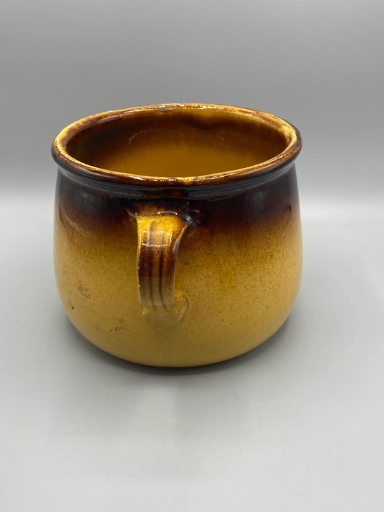 Olla de terracota esmaltada con dos asas – Esmalte color miel y marrón – Loza (photo 2 of 7)