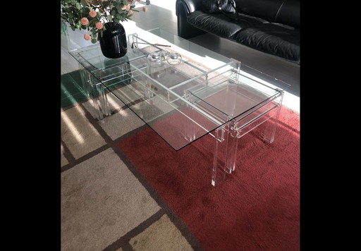 Coffee table with side tables Crystal with plexiglass Lucite or Lucite style