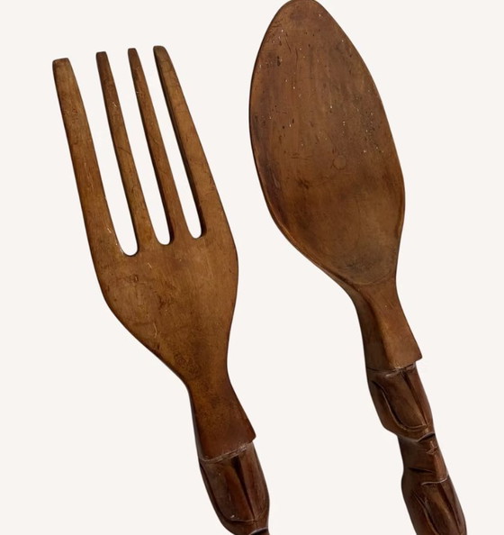 Image 1 of Large vintage wooden wall cutlery set – 51 cm