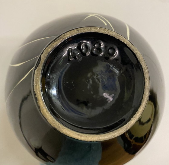 Image 1 of Vaas van Georg Schmider Zell, model 4089, zwart met kleurrijk bladpatroon.