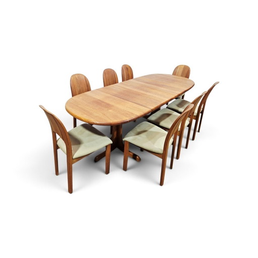 Dänischer Teakholz-Ausziehtisch + Stühle von Möbelfabrik Holstebro, 1970er, 9-teiliges Set