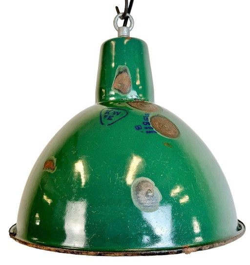 Industrial Green Enamel Factory Pendant Lamp, 1960s