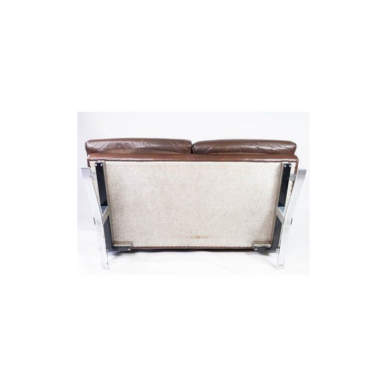 Image 1 of Vintage 2 seater sofa upholstered in brown leather and metal frame by Arne Norell 1970s