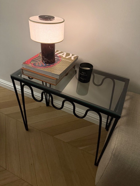 Black metal side table with glass top, Modern (photo 4 of 5)