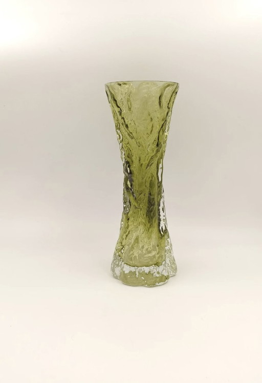 Vase En Verre Givré Vert Ingrid Glass Vintage Midcentury Design 60 70'S