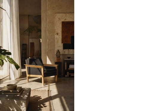 Image 1 of Vintage Mid-Century Danish Modern Oak & Felt Lounge Chairs, 1960s, Set of 2