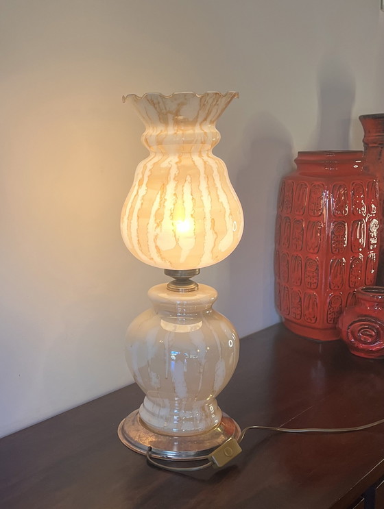 Image 1 of Vintage Lamp Van Glas Met Messing