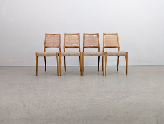 Image 1 of Set di 4 sedie in stile metà secolo, con intreccio in rattan di betulla e design vintage.