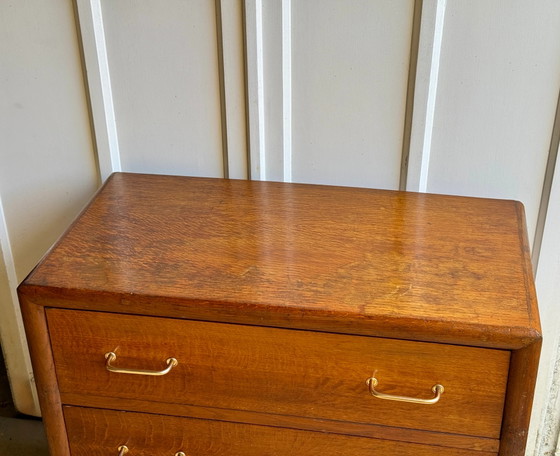 50s/60s Vintage Wooden Dresser with Compass Legs, Chest of drawers, Gold, Mid Century Modern (photo 13 of 17)