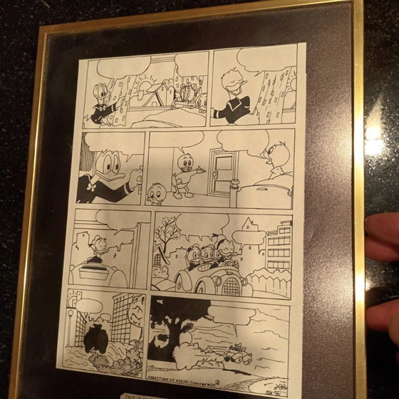 Original Dutch Donald Duck drawing in frame, Art, Glass, Metal, Black (photo 5 of 6)