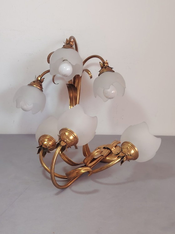 Image 1 of Vintage wandlamp (met wandarm) in Italiaanse Florentijnse stijl, gemaakt van smeedijzer.